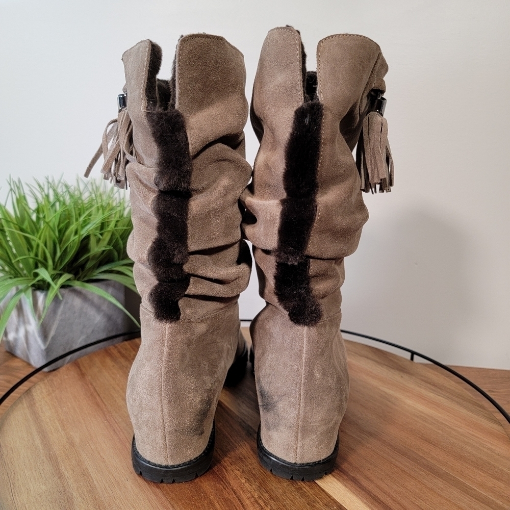 Stuart Weitzman Suede Hidden Wedge Slouch Faux Fu… - image 6